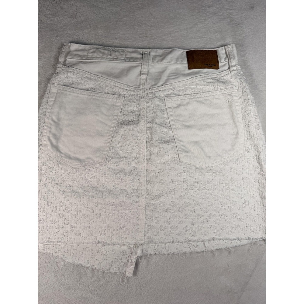 Rag & Bone Skirt Womens 28 White Tweed Denim Wrap Mini Fringe Hem Layered - Picture 4 of 10